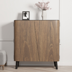 Walnut Hallway Shoe Storage Cabinet with 2-Door 5 Shelves for 14 Pairs Shoes - thumbnail 1