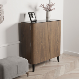 Walnut Hallway Shoe Storage Cabinet with 2-Door 5 Shelves for 14 Pairs Shoes - thumbnail 6