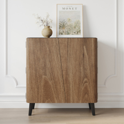 Walnut Hallway Shoe Storage Cabinet with 2-Door 5 Shelves for 14 Pairs Shoes - thumbnail 2