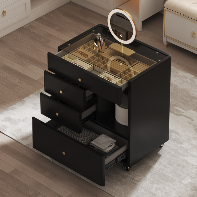 Leather Glass Saddle Walk-In Wardrobe Island Jewellery Dresser with Top - image 1
