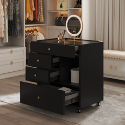 Leather Glass Saddle Walk-In Wardrobe Island Jewellery Dresser with Top - thumbnail 2