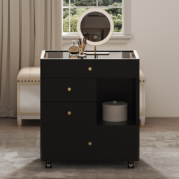 Leather Glass Saddle Walk-In Wardrobe Island Jewellery Dresser with Top - thumbnail 3
