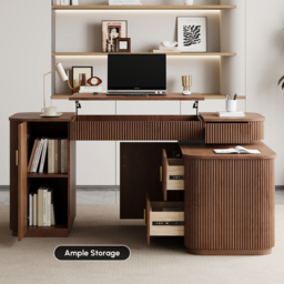 Modern 164 cm L-Shape Walnut Executive Lift-Top Desk with Drawers & Cabinet, Right Hand - thumbnail 7
