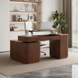 Modern 164 cm L-Shape Walnut Executive Lift-Top Desk with Drawers & Cabinet, Right Hand - thumbnail 6