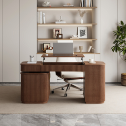 Modern 164 cm L-Shape Walnut Executive Lift-Top Desk with Drawers & Cabinet, Right Hand - thumbnail 2
