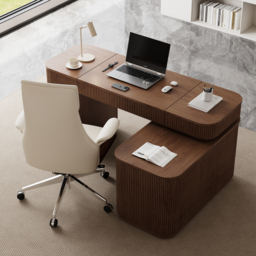 Modern 164 cm L-Shape Walnut Executive Lift-Top Desk with Drawers & Cabinet, Right Hand - thumbnail 5