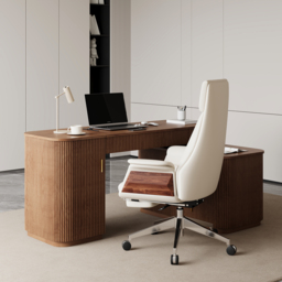 Modern 164 cm L-Shape Walnut Executive Lift-Top Desk with Drawers & Cabinet, Right Hand - thumbnail 3