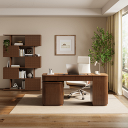 "Modern 65"" L-Shape Walnut Executive Desk with Lift-Top, Drawers & Cabinet, Right Hand" - thumbnail 4