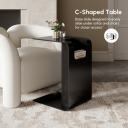 C-Shaped Black Convertible Wood Side Table with Storage - thumbnail 6