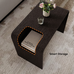 C-Shaped Black Convertible Wood Side Table with Storage - thumbnail 7
