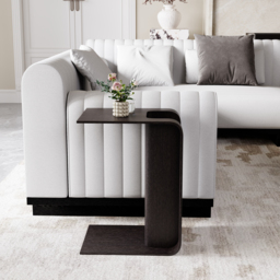 C-Shaped Black Convertible Wood Side Table with Storage - thumbnail 4