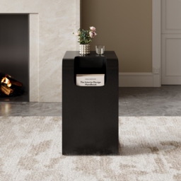 C-Shaped Black Convertible Wood Side Table with Storage - thumbnail 3