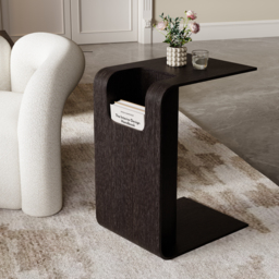 C-Shaped Black Convertible Wood Side Table with Storage - thumbnail 1