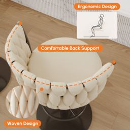 Sweave Off White Swivel Bar Stools Velvet Curved Back Adjustable Height Set of 2 - thumbnail 4