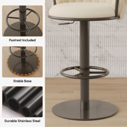 Sweave Off White Swivel Bar Stools Velvet Curved Back Adjustable Height Set of 2 - thumbnail 5