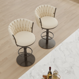 Sweave Off White Swivel Bar Stools Velvet Curved Back Adjustable Height Set of 2 - thumbnail 2