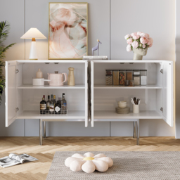 1500mm White Sideboard Buffet with Doors Modern Carved Credenza Adjustable Shelves - thumbnail 4