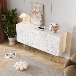 1500mm White Sideboard Buffet with Doors Modern Carved Credenza Adjustable Shelves - thumbnail 3