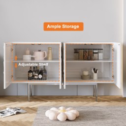 1500mm White Sideboard Buffet with Doors Modern Carved Credenza Adjustable Shelves - thumbnail 9