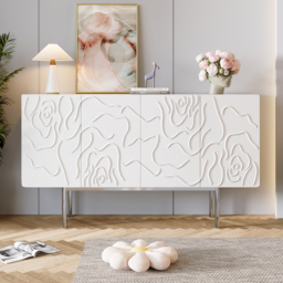 1500mm White Sideboard Buffet with Doors Modern Carved Credenza Adjustable Shelves - thumbnail 1