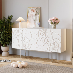 1500mm White Sideboard Buffet with Doors Modern Carved Credenza Adjustable Shelves - thumbnail 2