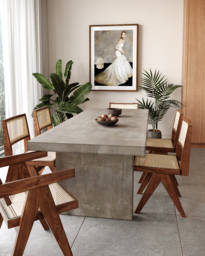 1800mm Concrete Gray Wooden Dining Table & 6 Walnut Japandi Rattan Dining Chairs - thumbnail 2