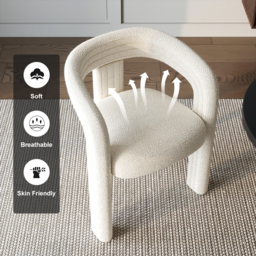 Off White Boucle Dining Room Chair Modern Channel Back C-Shaped Dining Chair 8-Pieces - thumbnail 5