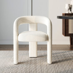 Off White Boucle Dining Room Chair Modern Channel Back C-Shaped Dining Chair 8-Pieces - thumbnail 8