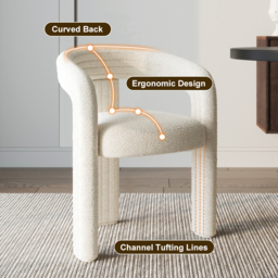 Off White Boucle Dining Room Chair Modern Channel Back C-Shaped Dining Chair 8-Pieces - thumbnail 4