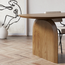 Oval Dining Table & Curved Back 4 Dining Chairs Upholstered Leather Solid Wood Top - thumbnail 4