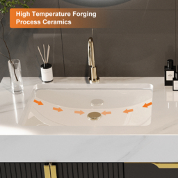 150 cm Bathroom Vanity Wall Mounted Cultured Marble Top with Double Sink Drawers Black - thumbnail 6