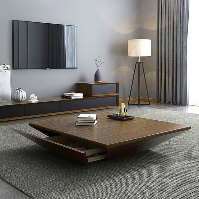 Modern Wood Walnut Coffee Table with Storage Square Coffee Table with 1-Drawer - image 1