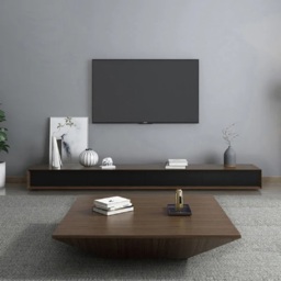 Modern Wood Walnut Coffee Table with Storage Square Coffee Table with 1-Drawer - thumbnail 2