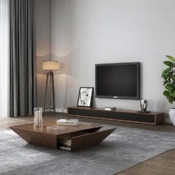 Modern Wood Walnut Coffee Table with Storage Square Coffee Table with 1-Drawer - thumbnail 3