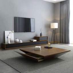 Modern Wood Walnut Coffee Table with Storage Square Coffee Table with 1-Drawer - thumbnail 4