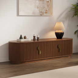 1600mm Solid Wood Fluted TV Stand Mid Century Modern Media Console with Storage in Walnut
