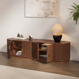 1600mm Solid Wood Fluted TV Stand Mid Century Modern Media Console with Storage in Walnut - thumbnail 3