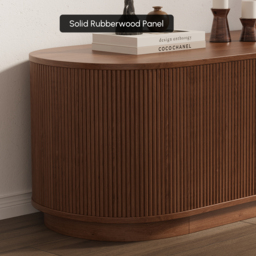 1600mm Solid Wood Fluted TV Stand Mid Century Modern Media Console with Storage in Walnut - thumbnail 6