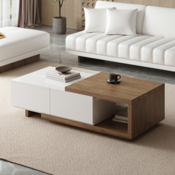 Modular Leather Sectional Sofa Set with Walnut Coffee Table - thumbnail 5