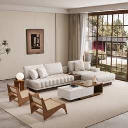 Modular Leather Sectional Sofa Set with Walnut Coffee Table - thumbnail 7