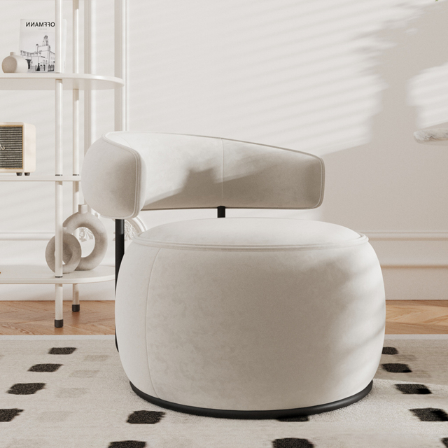 Modern Off-White Swivel Armchair Barrel Accent Chair Velvet Upholstered - image 1