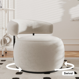 Modern Off-White Swivel Armchair Barrel Accent Chair Velvet Upholstered - thumbnail 6