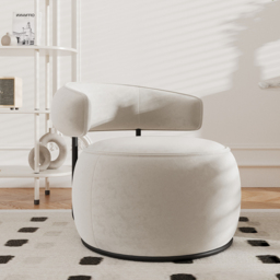 Modern Off-White Swivel Armchair Barrel Accent Chair Velvet Upholstered - thumbnail 1
