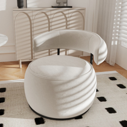 Modern Off-White Swivel Armchair Barrel Accent Chair Velvet Upholstered - thumbnail 2