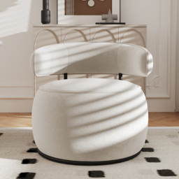 Modern Off-White Swivel Armchair Barrel Accent Chair Velvet Upholstered - thumbnail 4