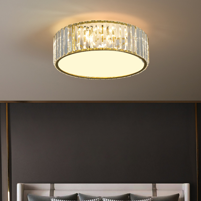 Modern Drum Acrylic 5-Light Flush Mount Light in Gold with Crystal - image 1