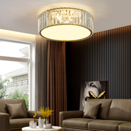 Modern Drum Acrylic 5-Light Flush Mount Light in Gold with Crystal - thumbnail 2