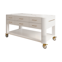 1525mm White Kitchen Island with Wheels Modern Kitchen Cabinet Drawers&Doors&Shelf - thumbnail 8
