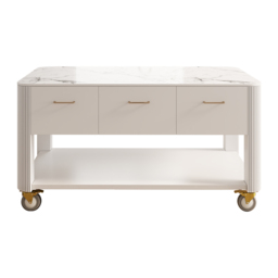 1525mm White Kitchen Island with Wheels Modern Kitchen Cabinet Drawers&Doors&Shelf - thumbnail 7