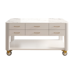 1525mm White Kitchen Island with Wheels Modern Kitchen Cabinet Drawers&Doors&Shelf - thumbnail 6